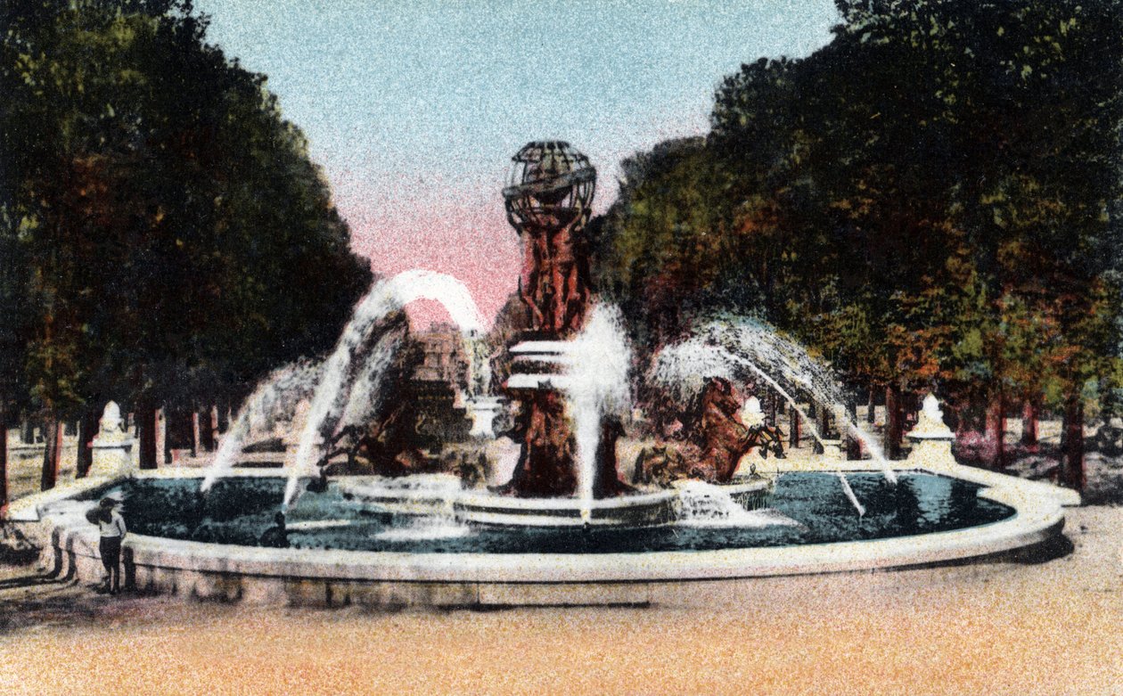 Parijs: uitzicht op de fontein van de vier delen van de wereld (vier delen van de wereld), of fontein van het observatorium of de Carpeaux-fontein op het Place Camille Jullian, Jardin du Luxembourg, gebouwd tussen 1867 en 1874 door architect Gabriel Daviou door Jean Baptiste Carpeaux