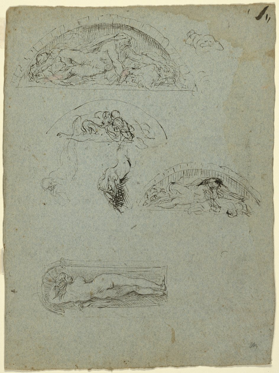 Staande Figuur in een Niche en Studies voor de Ugolino Groep, 1857-58 door Jean Baptiste Carpeaux