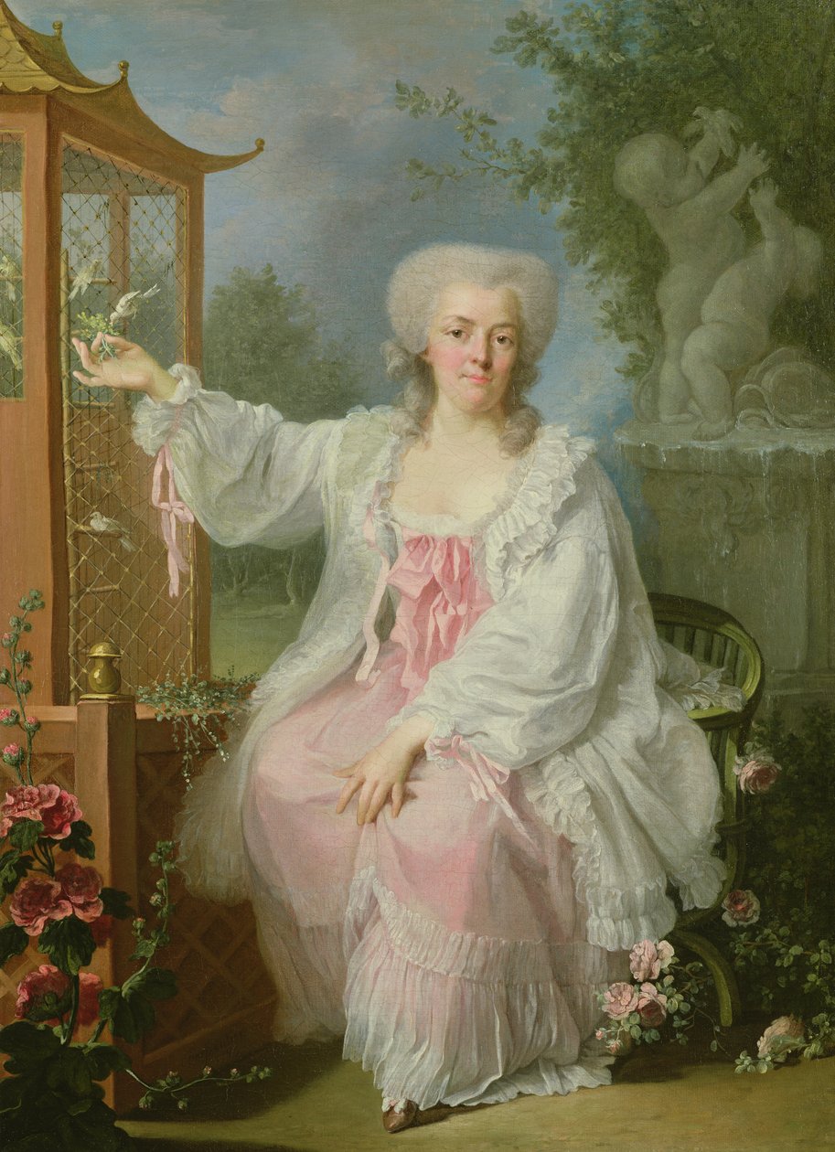 Portret van een dame bij een pagode door Jean Baptiste Charpentier