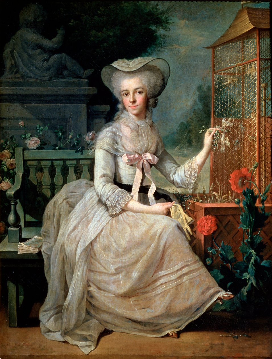 Jonge dame bij een kooi door Jean Baptiste Charpentier the Elder