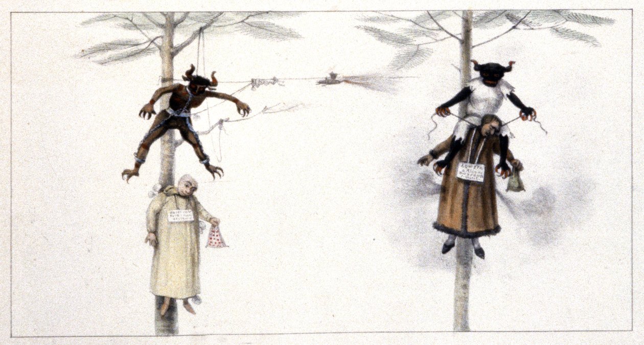 Brazilië: pop als beeltenis van Judas en Duivel verbrand op Stille Zaterdag, 1839 (gravure) door Jean Baptiste Debret