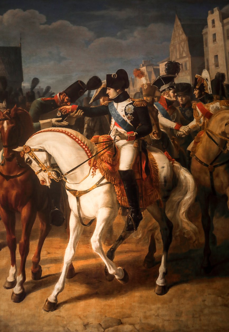 Napoleon geeft het kruis van het Legioen van Eer aan een Russische soldaat in Tilsitt 1808 door Jean Baptiste Debret