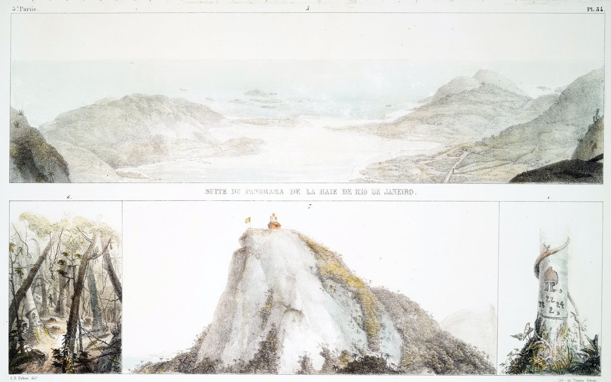 Panorama van de Baai van Rio de Janeiro (handgekleurde litho) door Jean Baptiste Debret