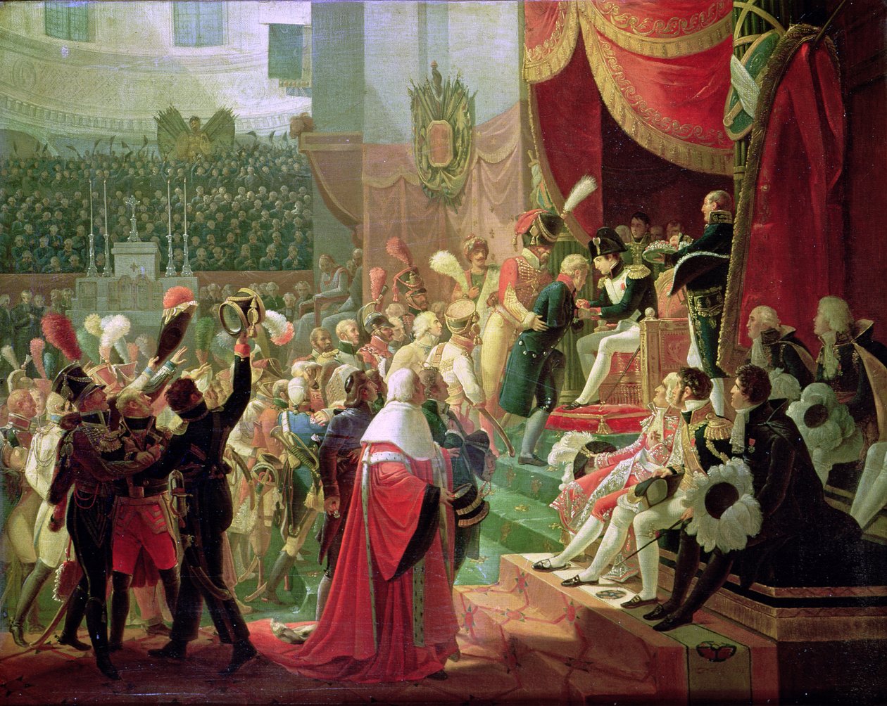 De Eerste Uitreiking van Kruisen van het Legioen van Eer in de Kerk van de Invalides, 14 juli 1804, 1812 door Jean Baptiste Debret