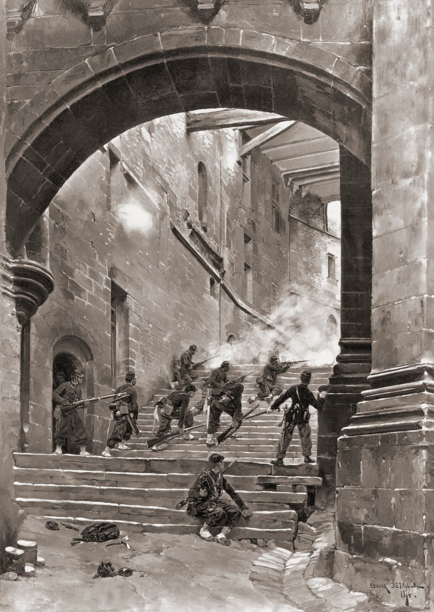 Franse soldaten in gevecht, Frans-Duitse Oorlog door Jean Baptiste Edouard (after) Detaille