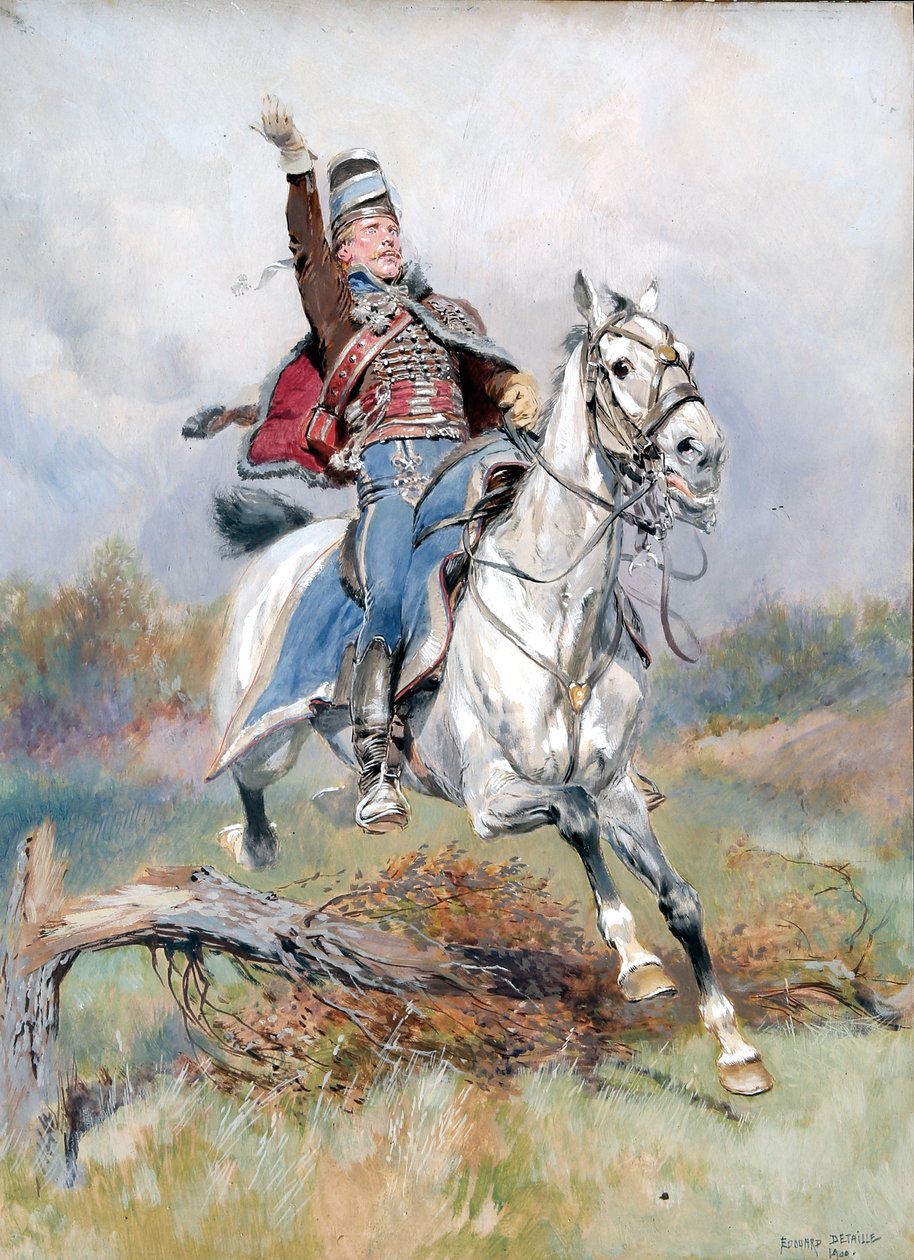 Een Franse Cavalerist te Paard, 1900 door Jean Baptiste Edouard Detaille