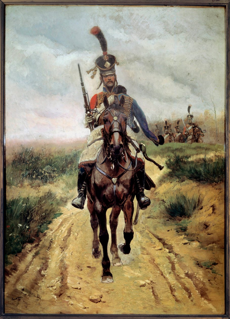 Punt van de voorhoede, 9e Huzaren door Jean Baptiste Edouard Detaille