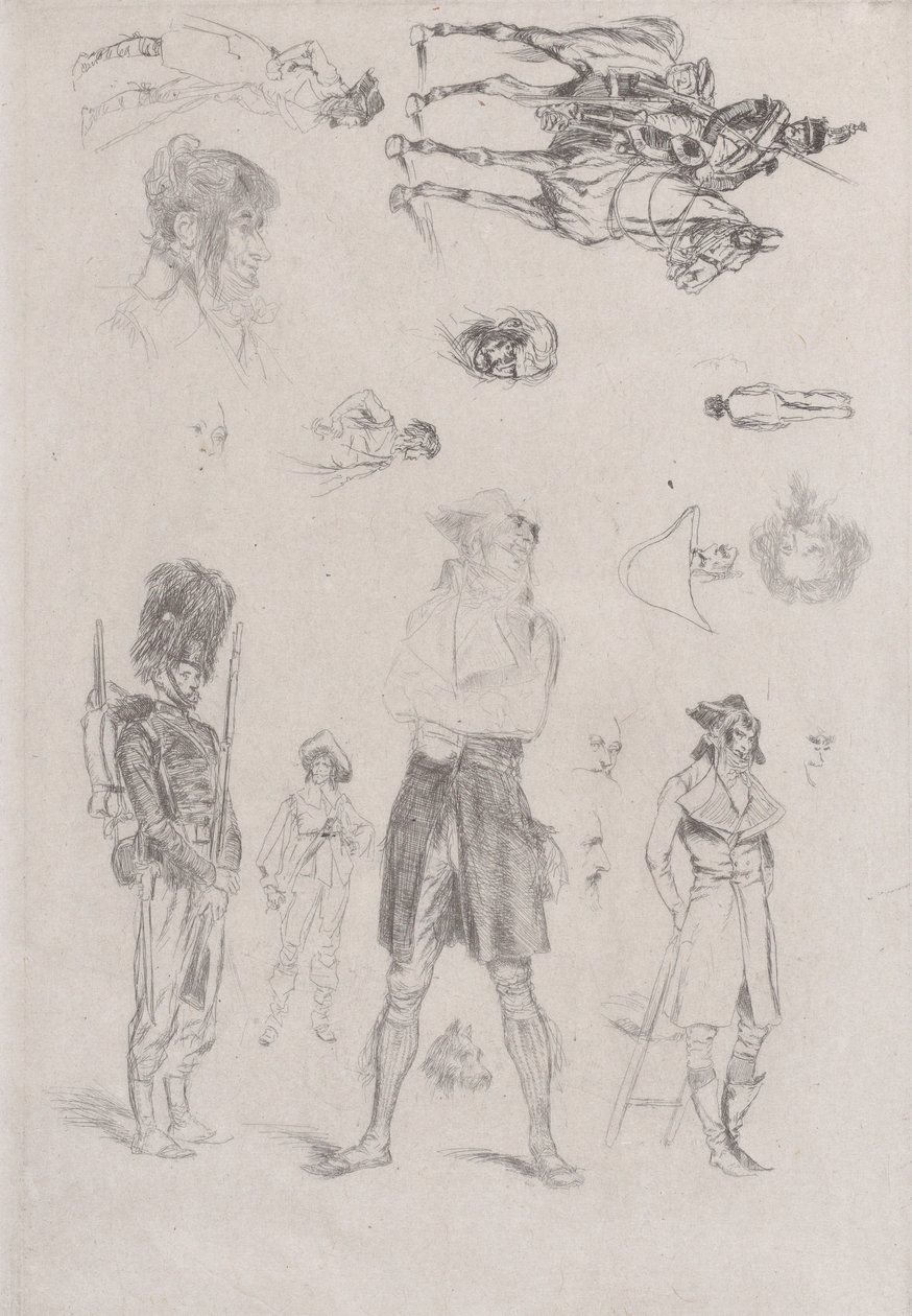 Blad met schetsen (detail), 1868 door Jean Baptiste Edouard Detaille