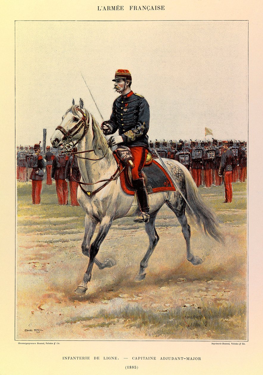 Typen en uniformen van het Franse leger van Kapitein Jules Richard, geïllustreerd door Edouard Detaille: Linie-infanterie: Kapitein Warrant Officer in 1885, Privécollectie door Jean Baptiste Edouard Detaille