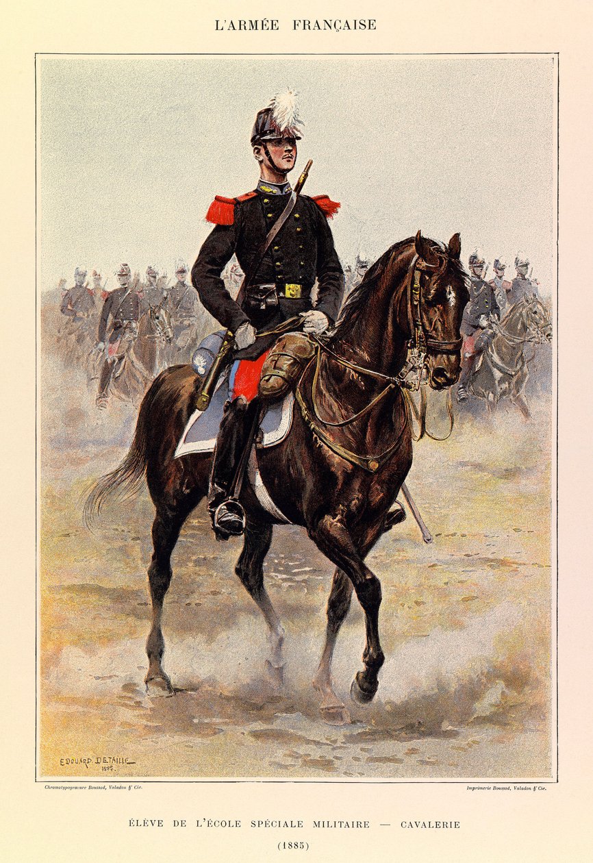 Types en uniformen van het Franse leger van kapitein Jules Richard, geïllustreerd door Edouard Detaille: Leerling van de speciale militaire school: Cavalerie in 1885 door Jean Baptiste Edouard Detaille