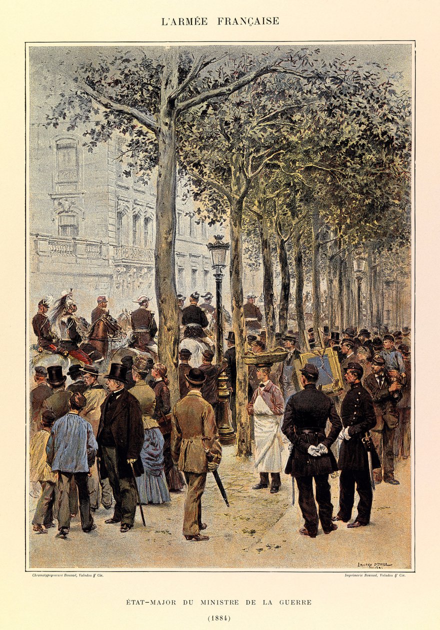 Typen en uniformen van het Franse leger van Kapitein Jules Richard, geïllustreerd door Edouard Detaille (1848-1912): Staf van de Minister van Oorlog in 1884, Privécollectie door Jean-Baptiste Edouard Detaille