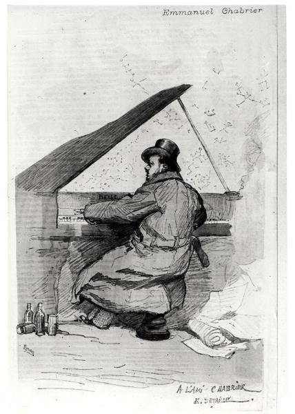 Alexis Emmanuel Chabrier (1841-94) aan de piano, gegraveerd door Florian door Jean Baptiste Edouard after Detaille