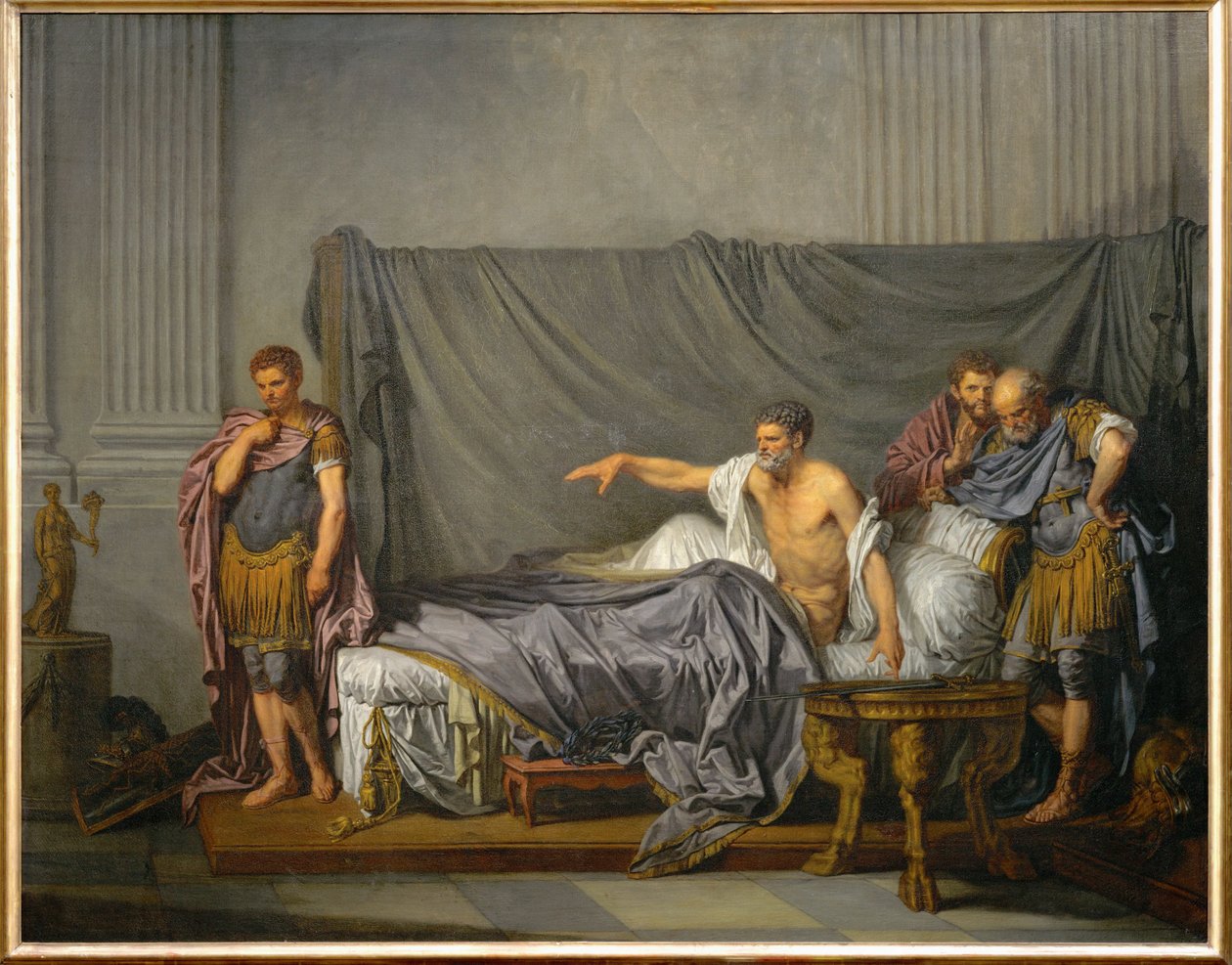 Keizer Lucius Septimius Severus beschuldigt zijn zoon Caracalla ervan zijn moord te hebben gepland ... door Jean Baptiste Greuze