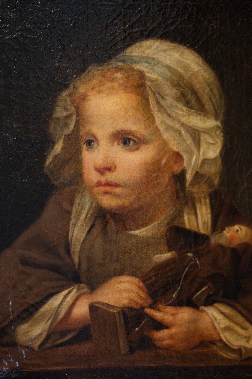 Meisje met kapucijner, detail door Jean Baptiste Greuze