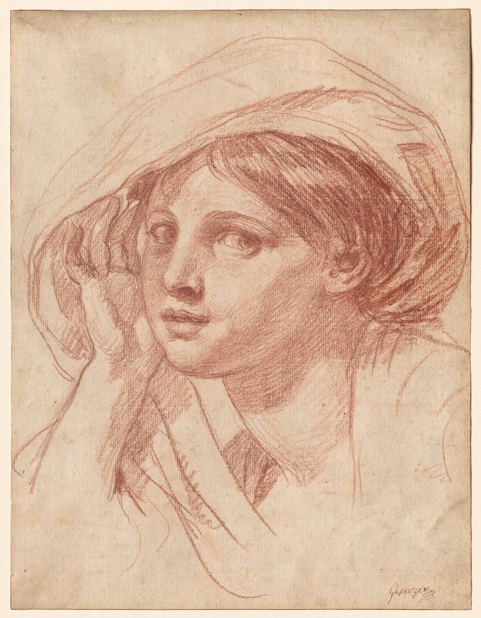 Hoofd van een jonge vrouw door Jean Baptiste Greuze