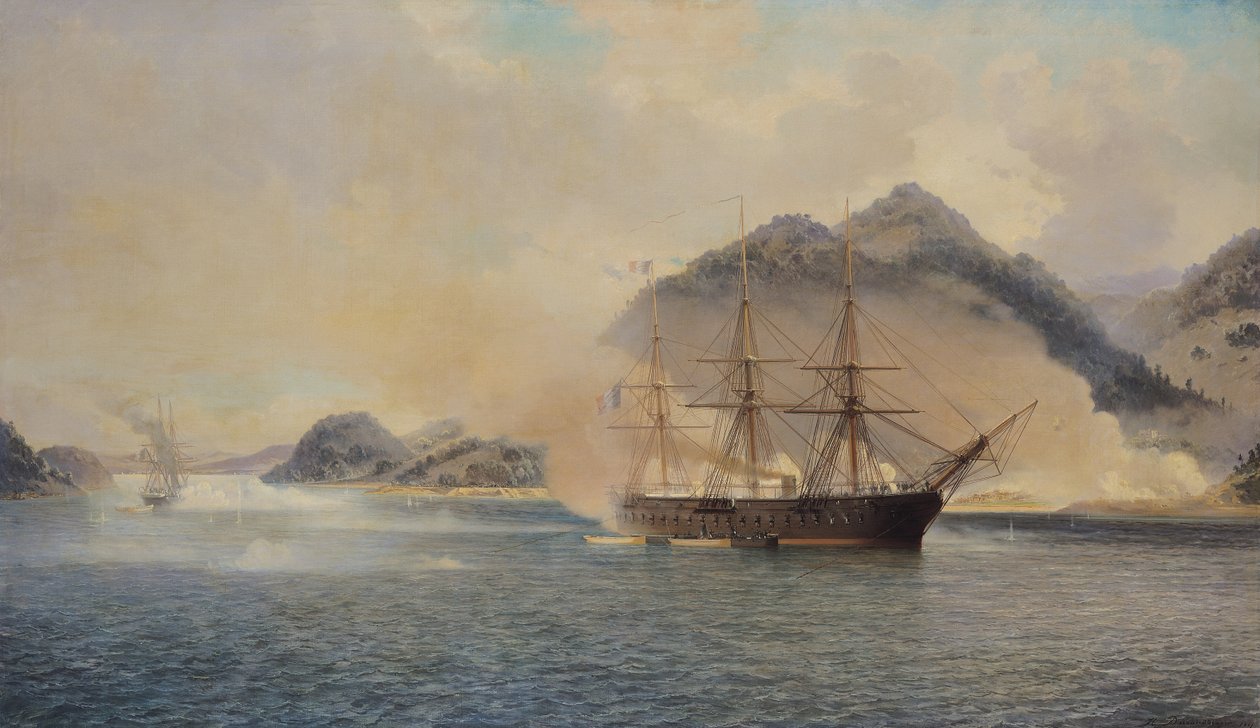 Zeeslag in de Straat van Shimonoseki, 20 juli 1863, 1865 door Jean Baptiste Henri Durand Brager