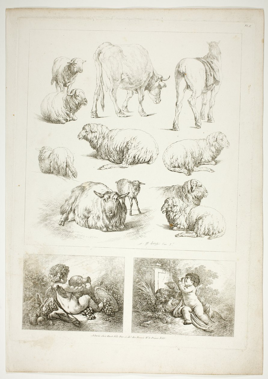 Plaat Acht van 38 uit Oeuvres de J. B. Huet door Jean Baptiste Huet
