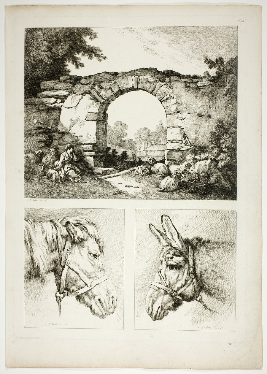Plaat Veertien van 38 uit Oeuvres de J. B. Huet door Jean Baptiste Huet
