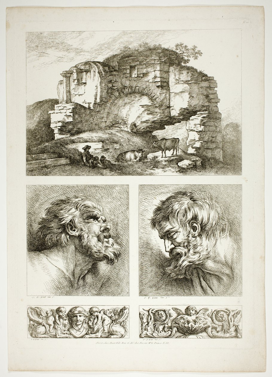 Plaat Tien van 38 uit Oeuvres de J. B. Huet door Jean Baptiste Huet