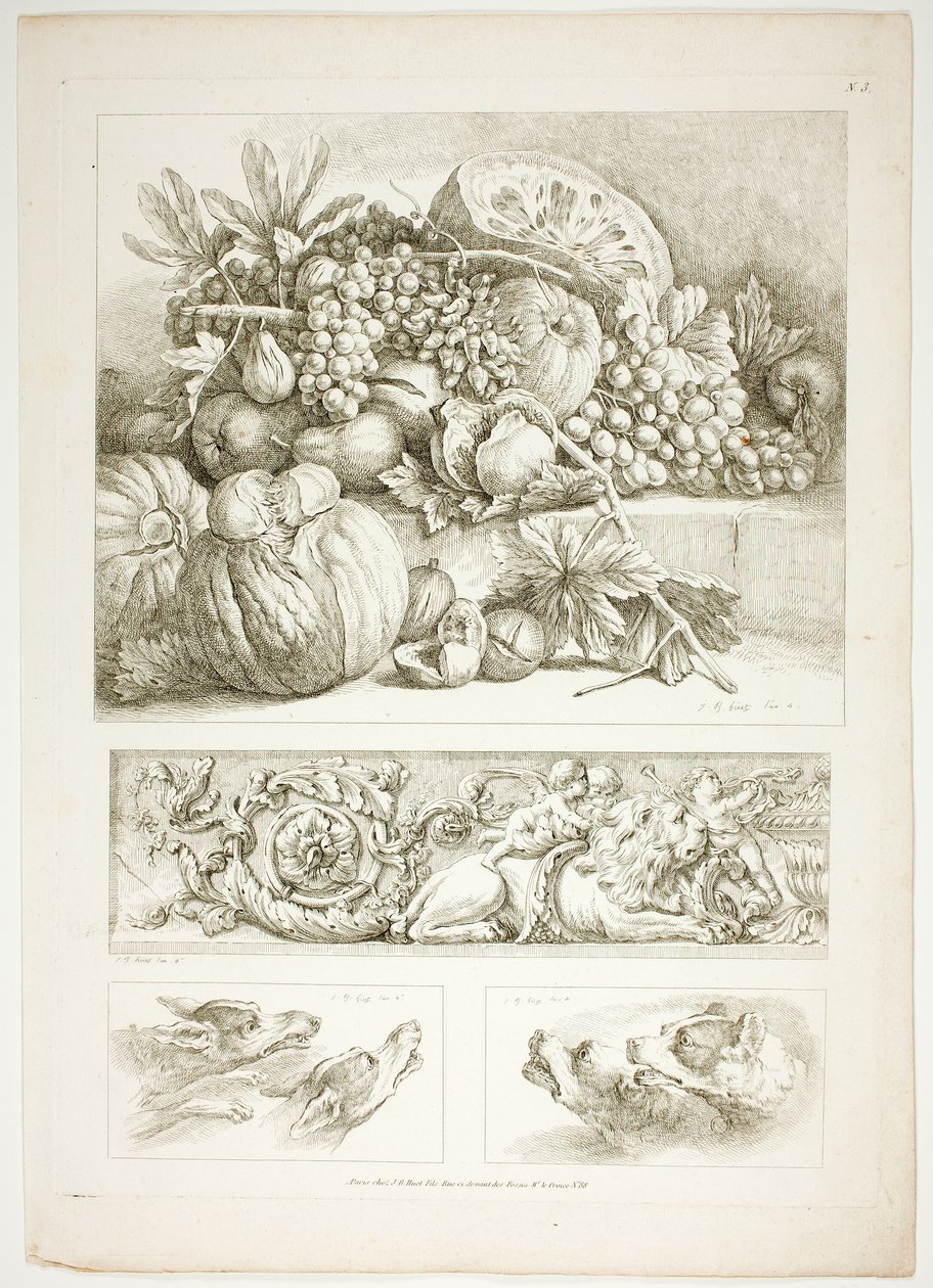 Plaat Drie van 38 uit Oeuvres de J. B. Huet door Jean Baptiste Huet