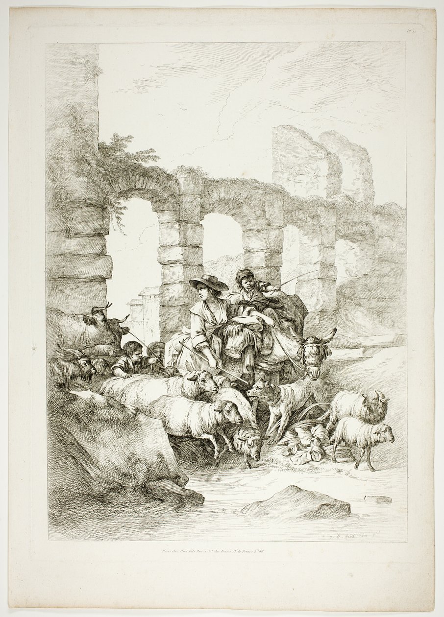 Plaat twaalf van 38 uit Oeuvres de J. B. Huet door Jean Baptiste Huet