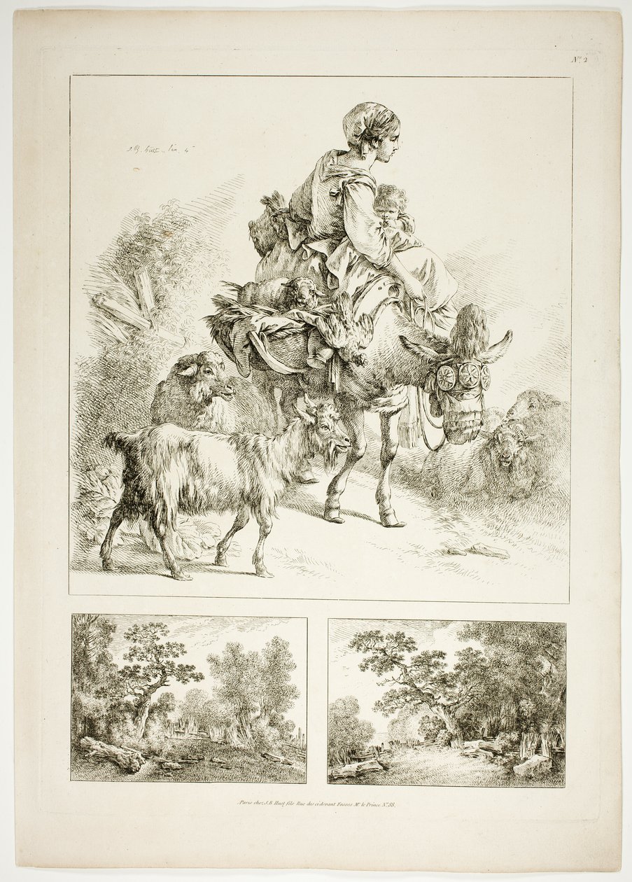 Plaat Twee van 38 uit Oeuvres de J. B. Huet door Jean Baptiste Huet