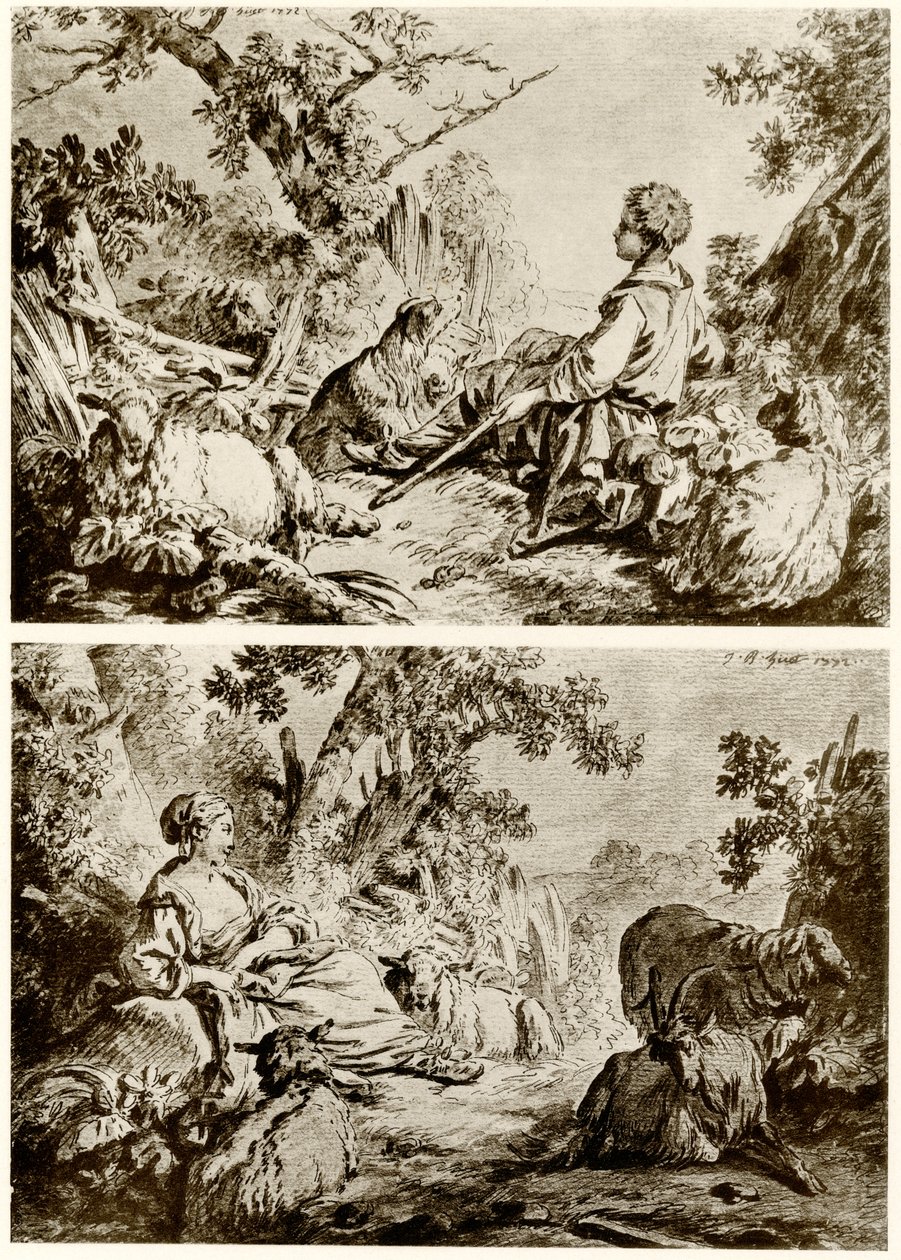 Herder en herderin door Jean Baptiste Huet