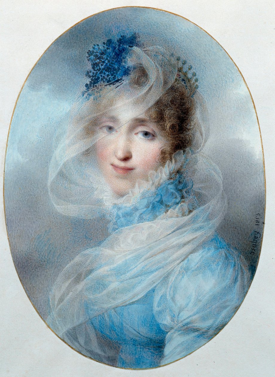 Portret van koningin Hortense de Beauharnais (1783-1837). Ze is de dochter van keizerin Josephine de Beauharnais en de moeder van de toekomstige Napoleon III. Aquarel door Jean Baptiste Isabey (1813) Malmaison, musee du chateau door Jean Baptiste Isabey
