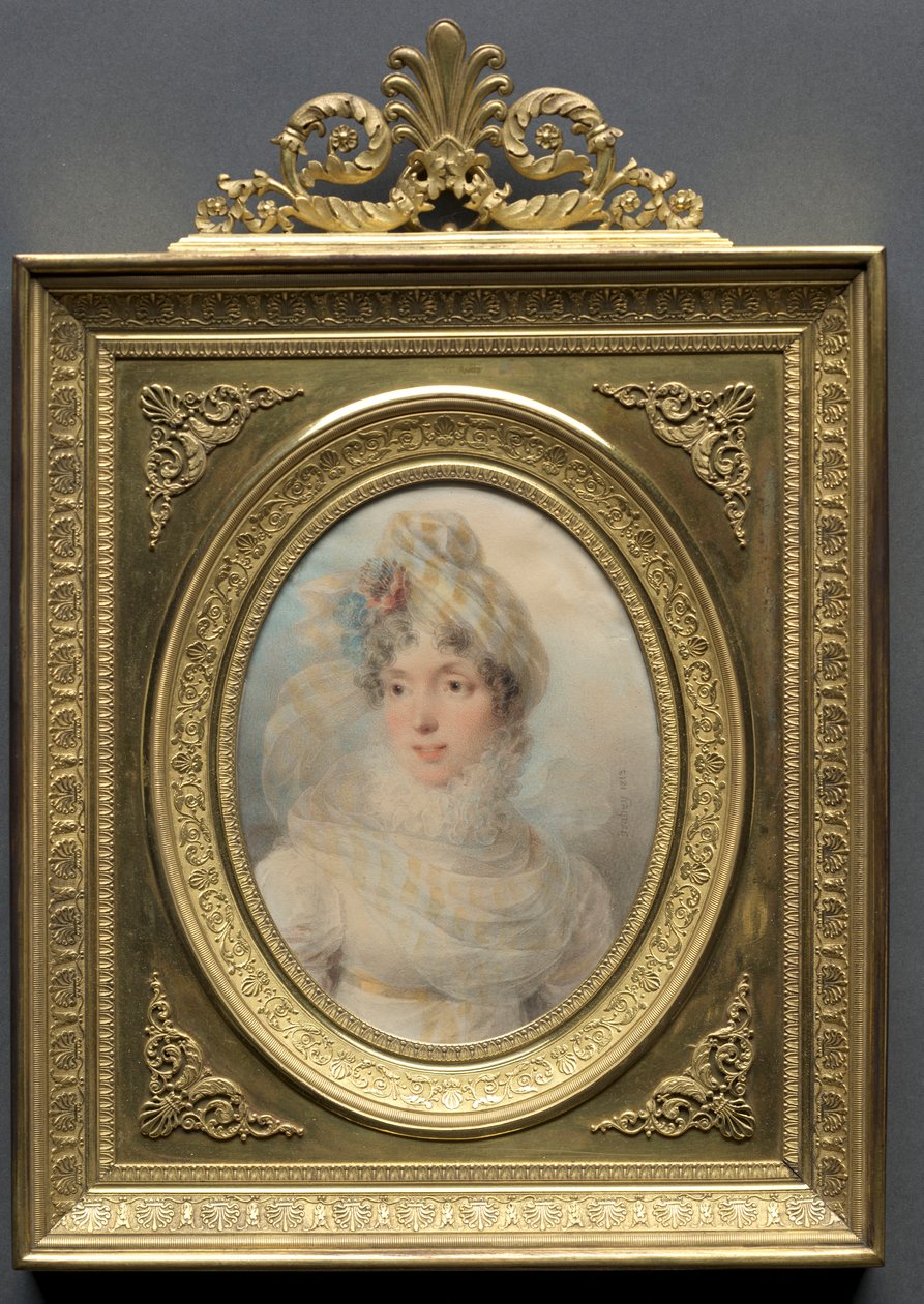 Portret van een vrouw in een witte jurk, 1813 door Jean Baptiste Isabey