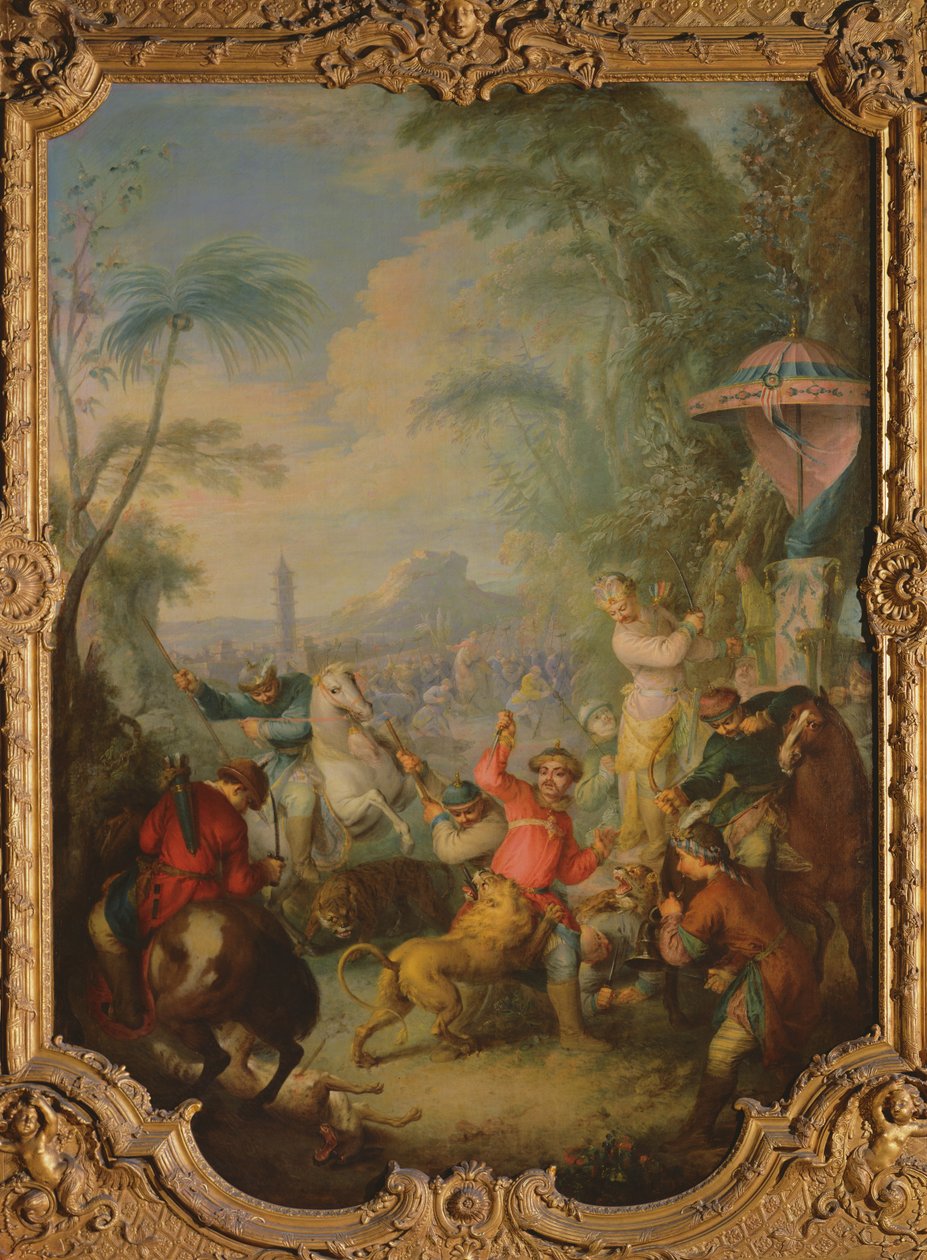 Leeuwen- en Tijgerjacht in China door Jean-Baptiste Joseph Pater