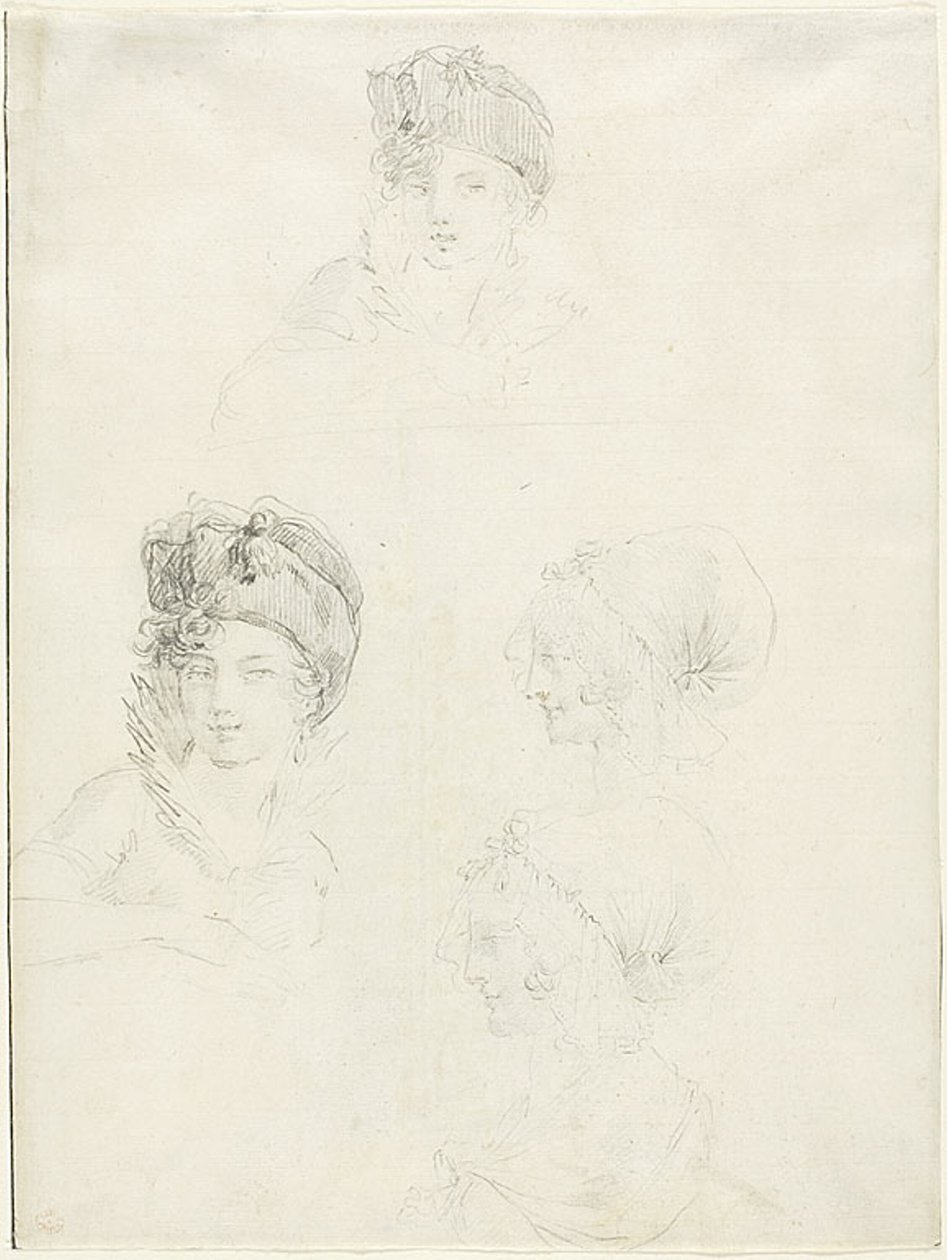 Vier Schetsen van Twee Vrouwen door Jean Baptiste Joseph Wicar