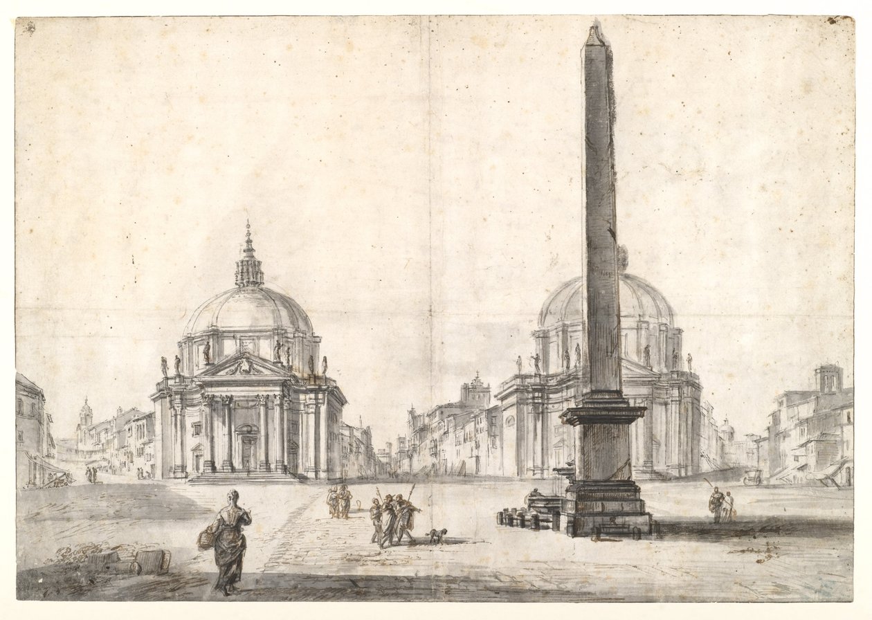 Piazza del Popolo, Rome door Jean Baptiste Lallemand