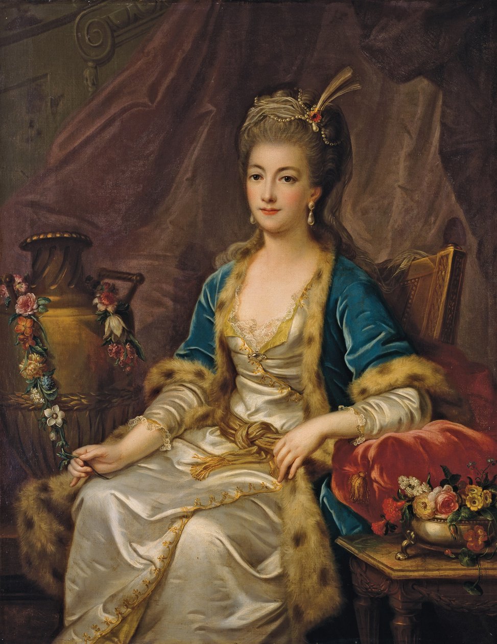 Portret van een zittende vrouw gekleed "à la russe" door Jean Baptiste Leprince