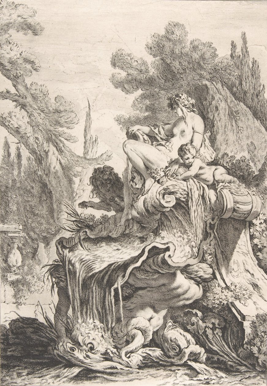 De Zittende Nimf Une fontaine avec une naïade assise sur une conque, ca. 1740 door Jean Baptiste Marie Pierre