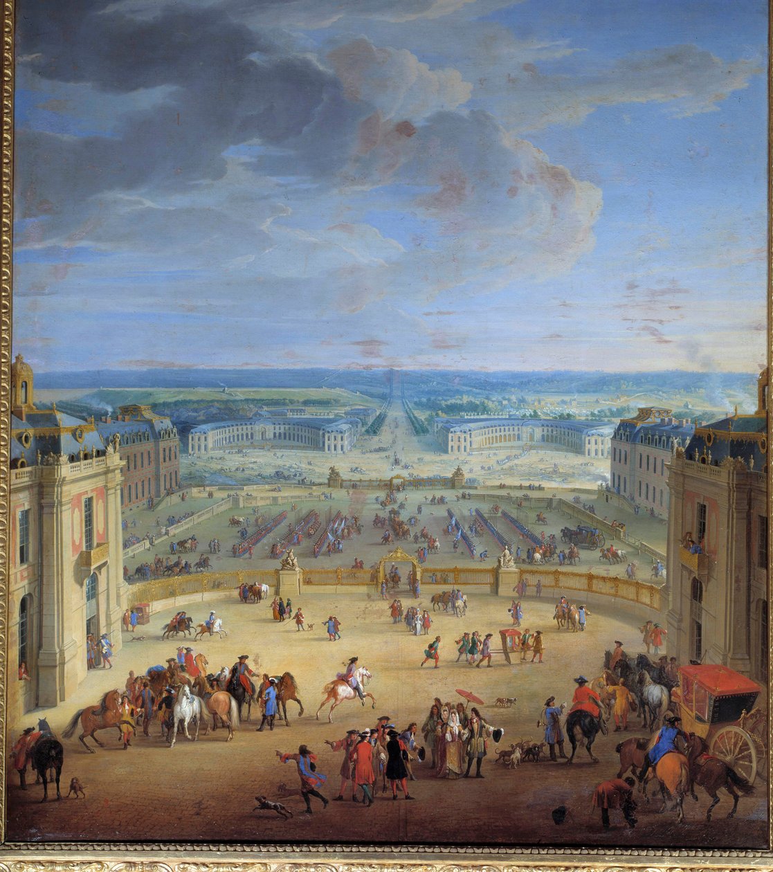 De stallen gezien vanaf het kasteel van Versailles, genomen vanaf de marmeren binnenplaats, Françoise d