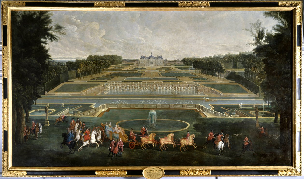 Marie Lescszinska, koningin van Frankrijk (1703-1768) in de tuinen van het kasteel van Vaux Le Vicomte door Jean Baptiste Martin