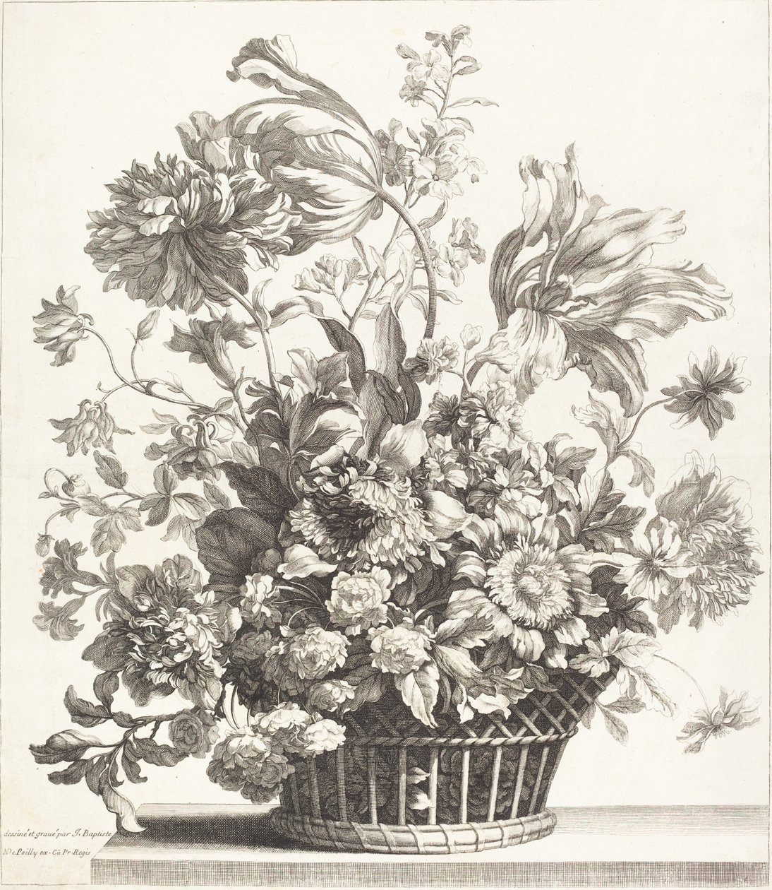 Een mand met lentebloemen door Jean Baptiste Monnoyer
