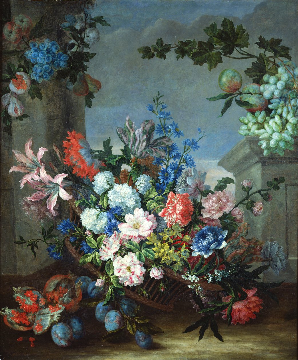 Bloemen en fruit door Jean Baptiste Monnoyer