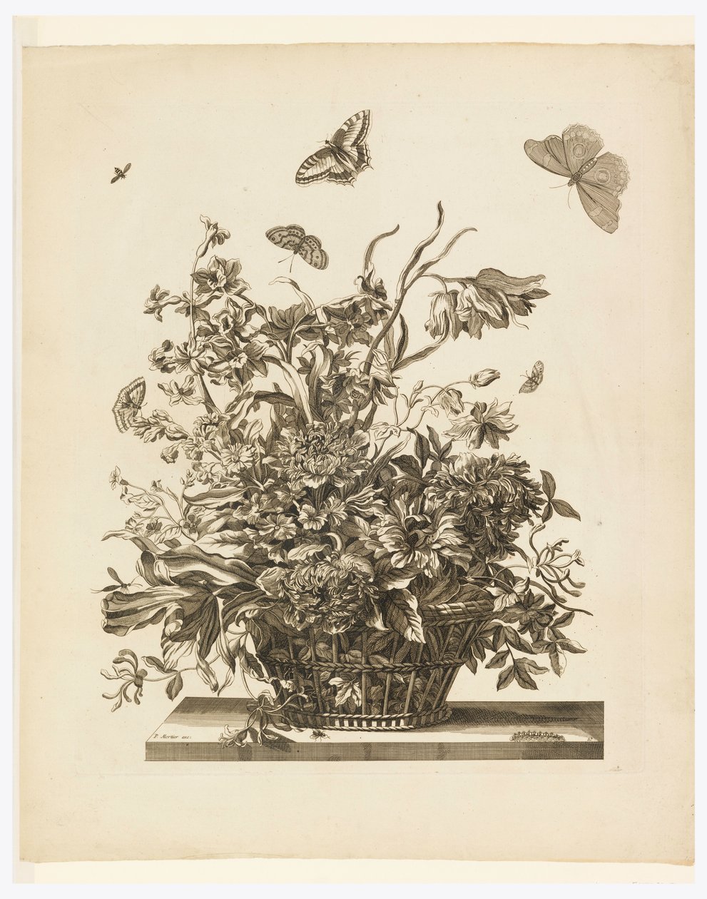 Plaat 10, uit de set Bloemen in een mand door Jean Baptiste Monnoyer