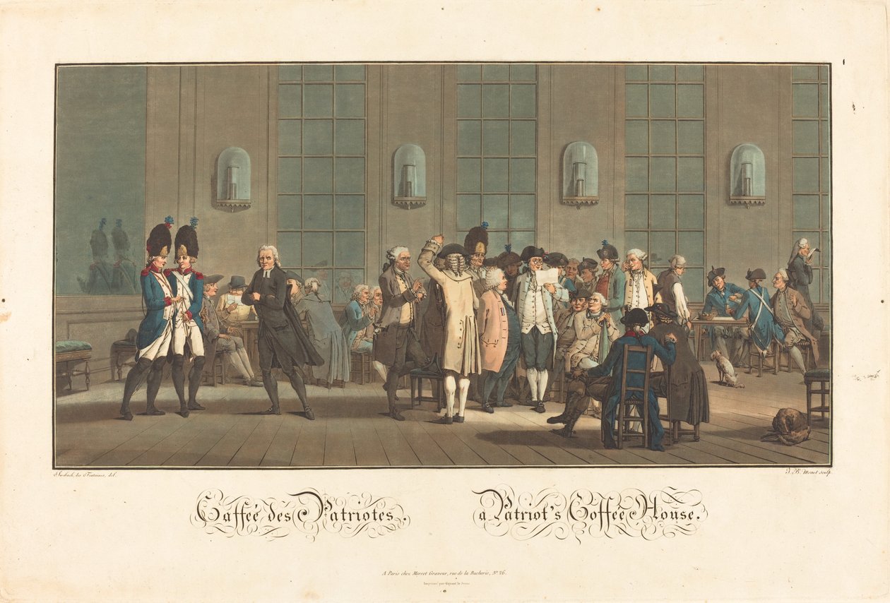 Café des Patriotes - Een patriottisch koffiehuis door Jean Baptiste Morret after Jacques François Joseph Swebach Desfontaines