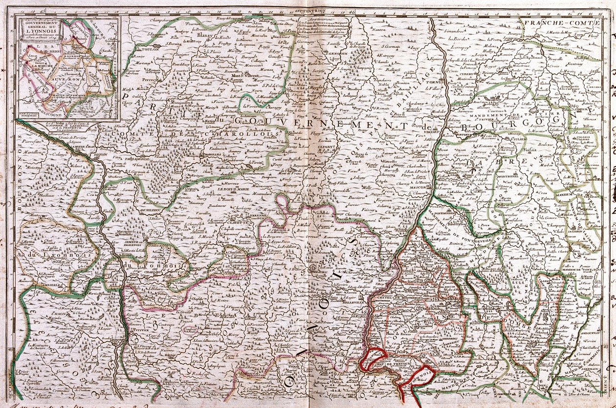 Kaart van Bourgondië (Frankrijk) door Jean Baptiste Nolin