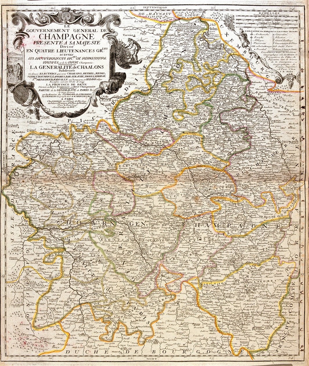 Kaart van Champagne (Frankrijk) (gravure) door Jean Baptiste Nolin