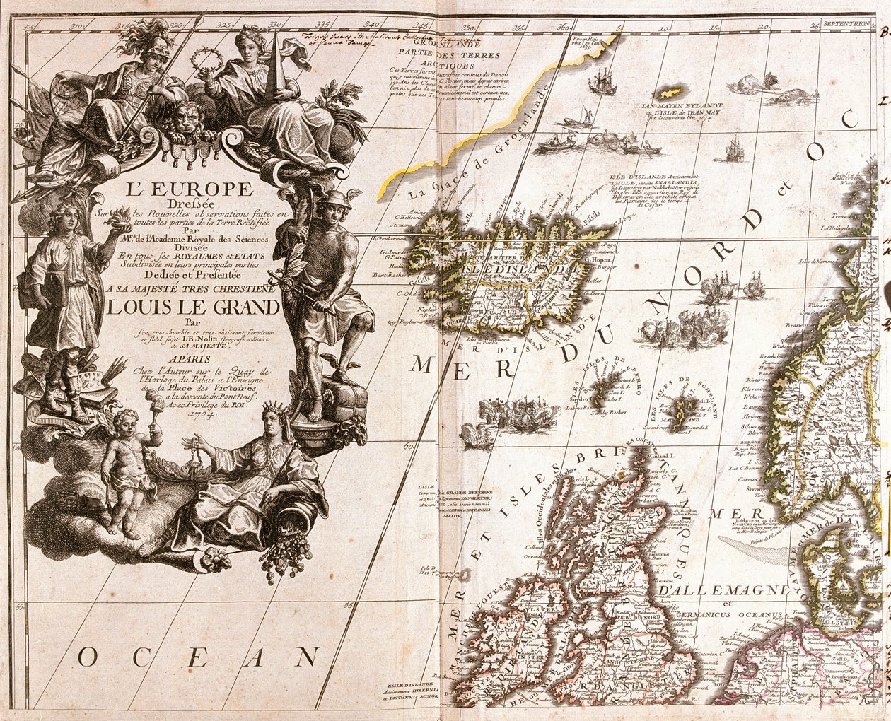 Kaart van IJsland en Noordelijke Britse Eilanden, in de Noordzee door Jean Baptiste Nolin