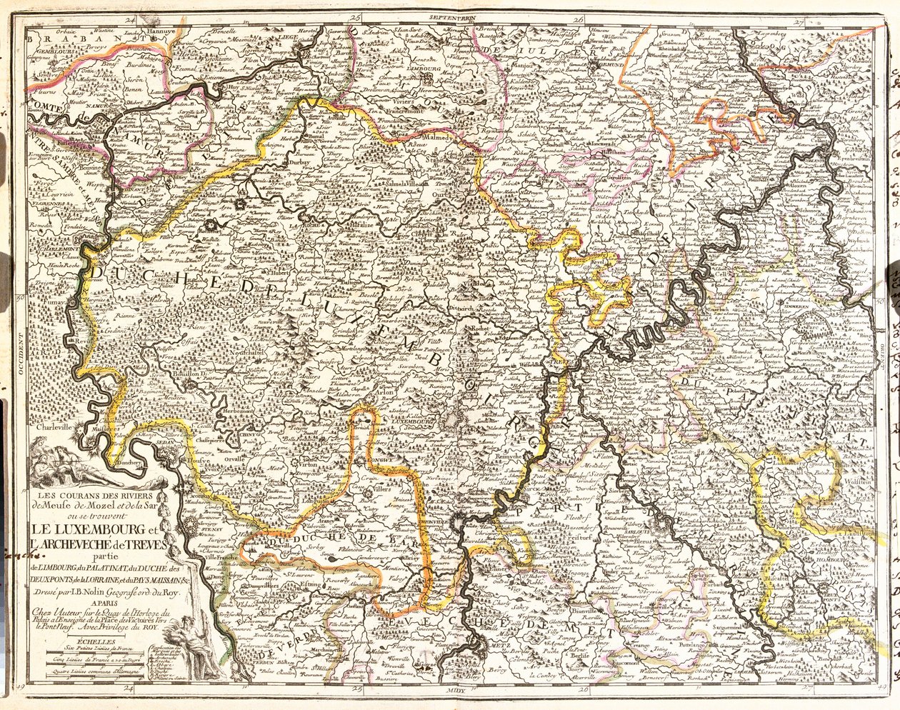 Kaart van Luxemburg en het bisdom Trier (Duitsland) door Jean Baptiste Nolin