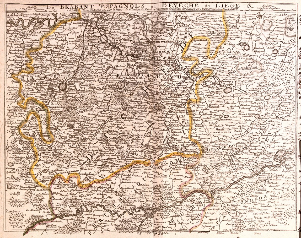 Kaart van Spaans Brabant (Vlaams en Waals Brabant) en het bisdom Luik (België) (Gravure) door Jean Baptiste Nolin