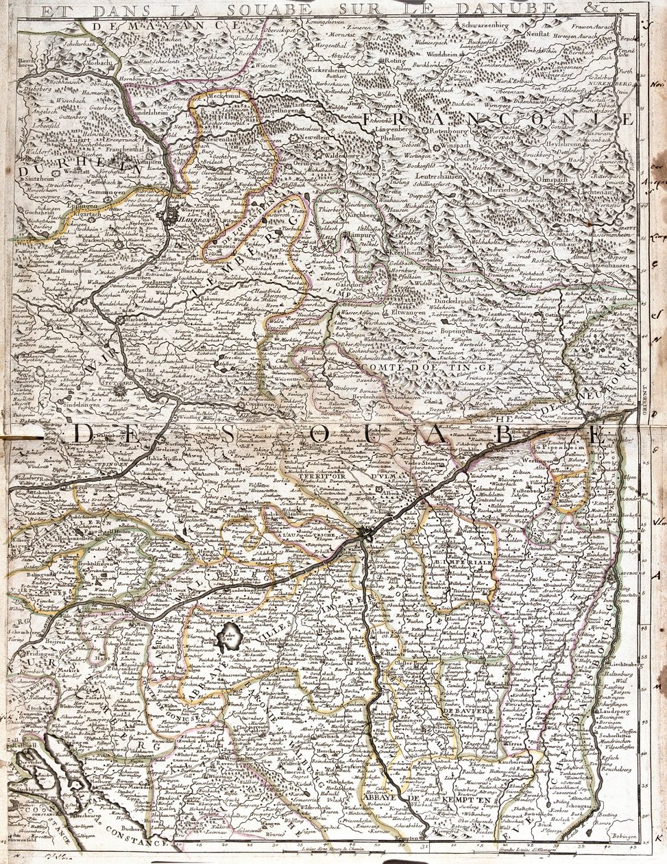 Kaart van Zwaben (Duitsland) door Jean Baptiste Nolin