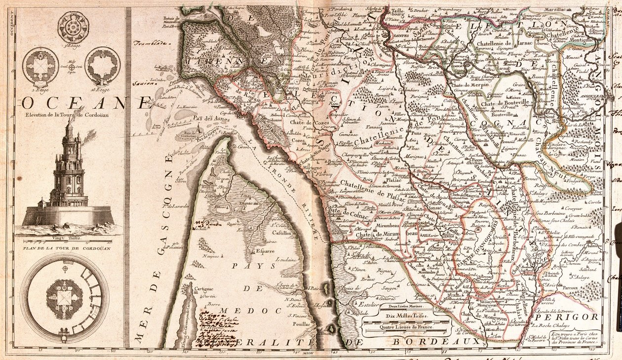 Kaart van Aquitanië (Frankrijk) door Jean-Baptiste Nolin