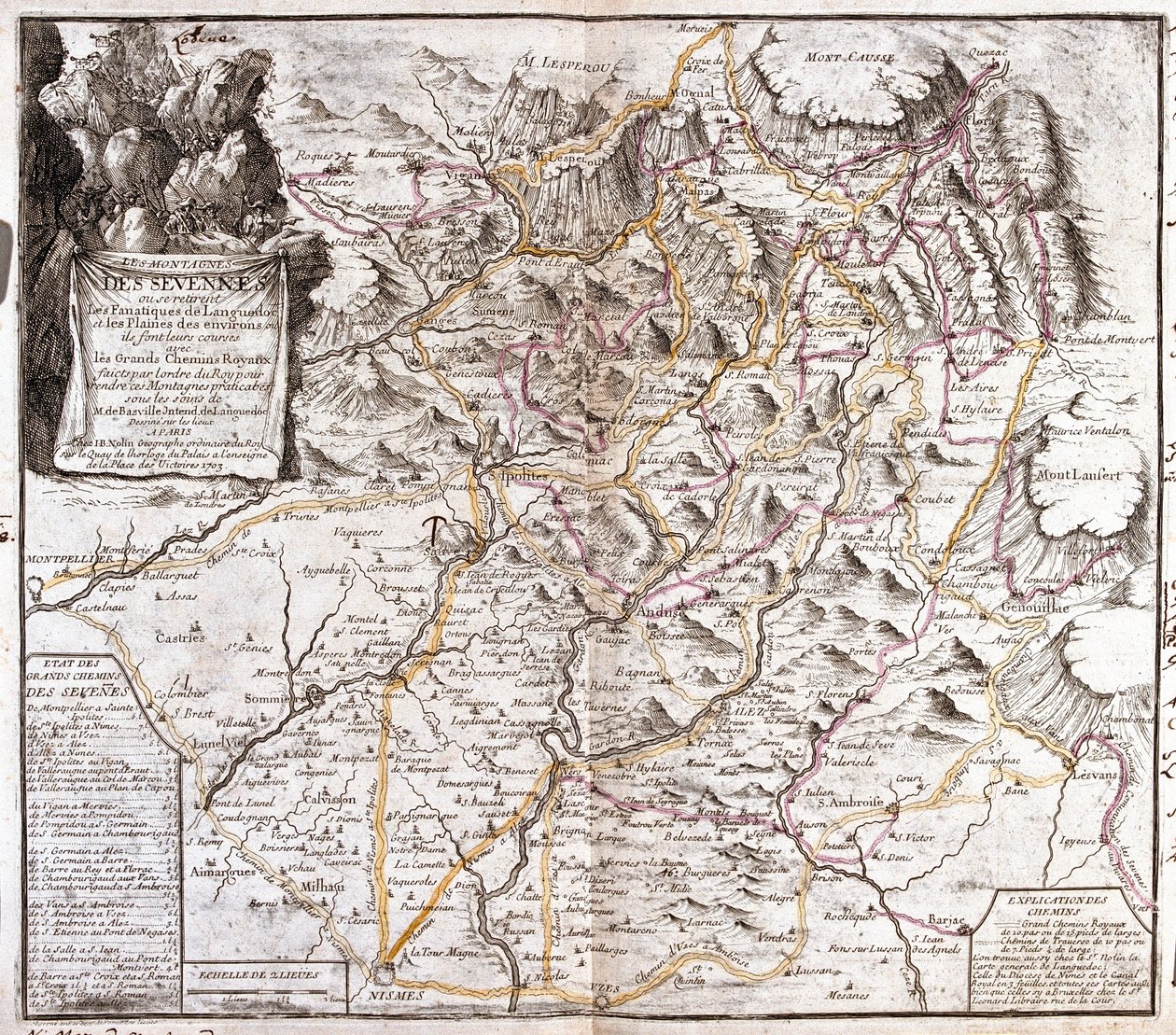 Kaart van de Cevennen (Frankrijk) door Jean Baptiste Nolin