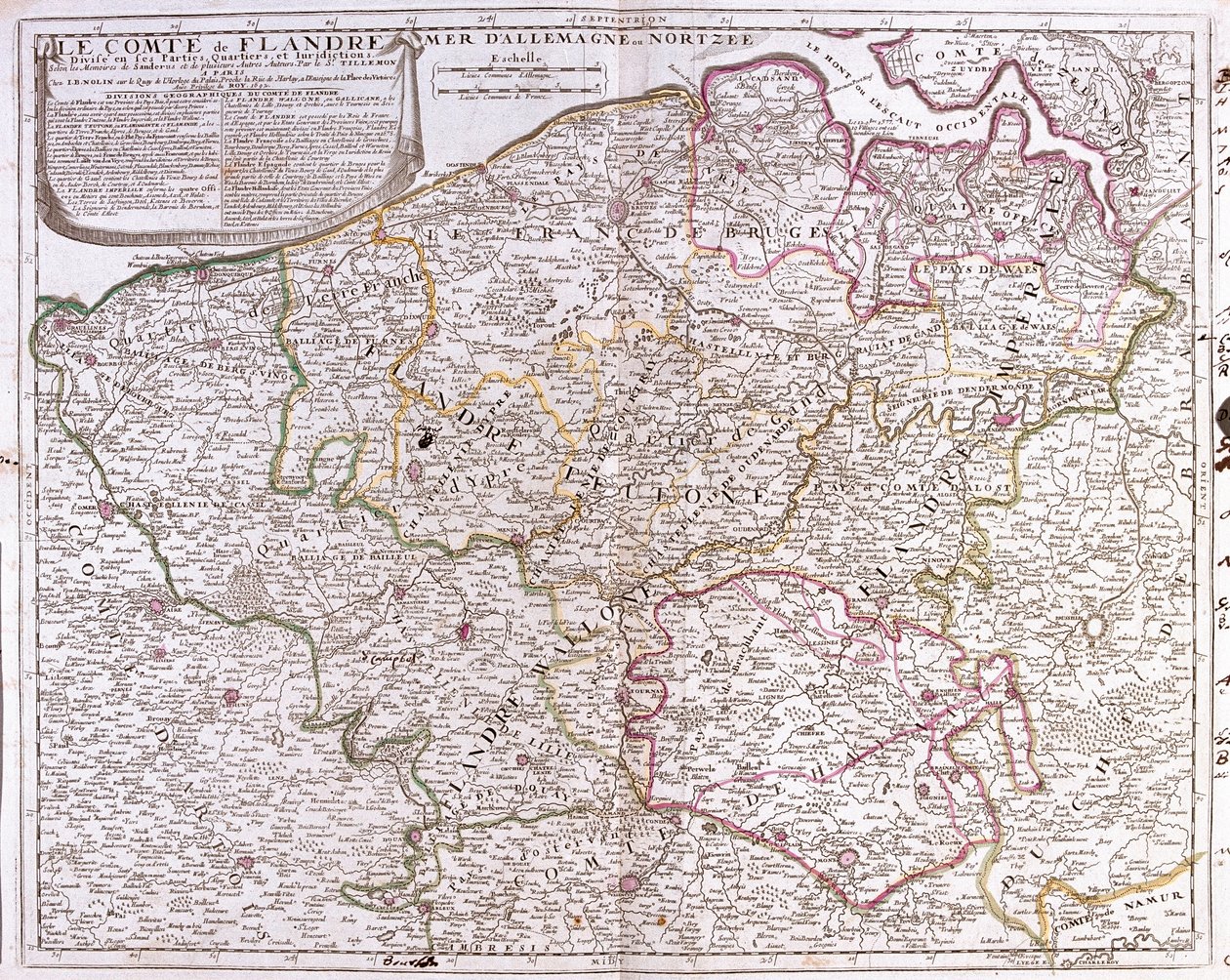 Kaart van het graafschap Vlaanderen (huidig West- en Oost-Vlaanderen van België) door Jean Baptiste Nolin