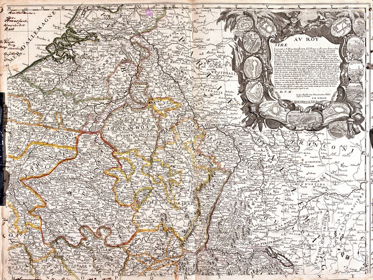 Kaart van het Hertogdom Luxemburg, Champagne en Hertogdom Lotharingen door Jean Baptiste Nolin